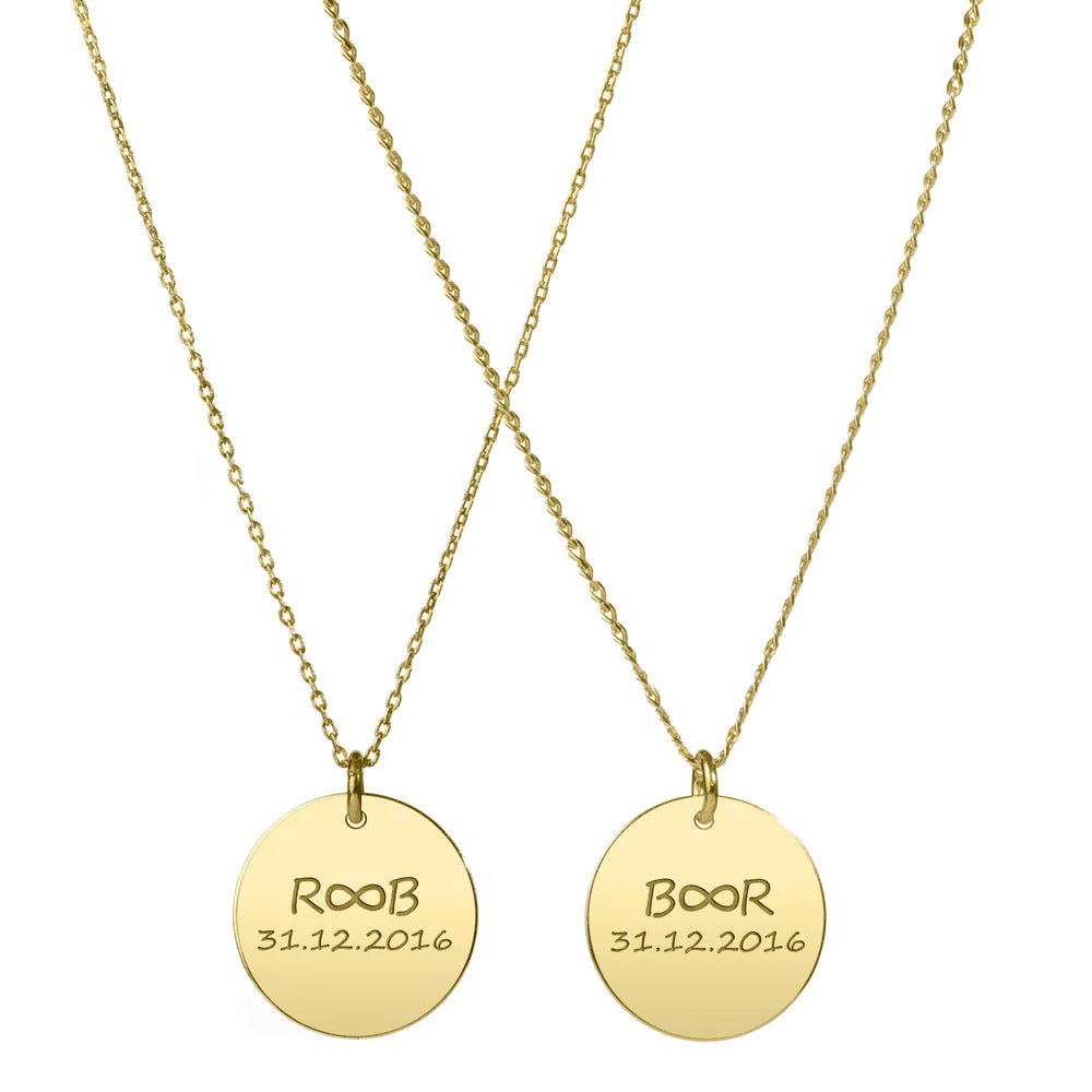 SET CUPLU 2 LANTISOARE PERSONALIZATE MEDALION 16 MM, argint placat cu aur  Maison la Stephanie   