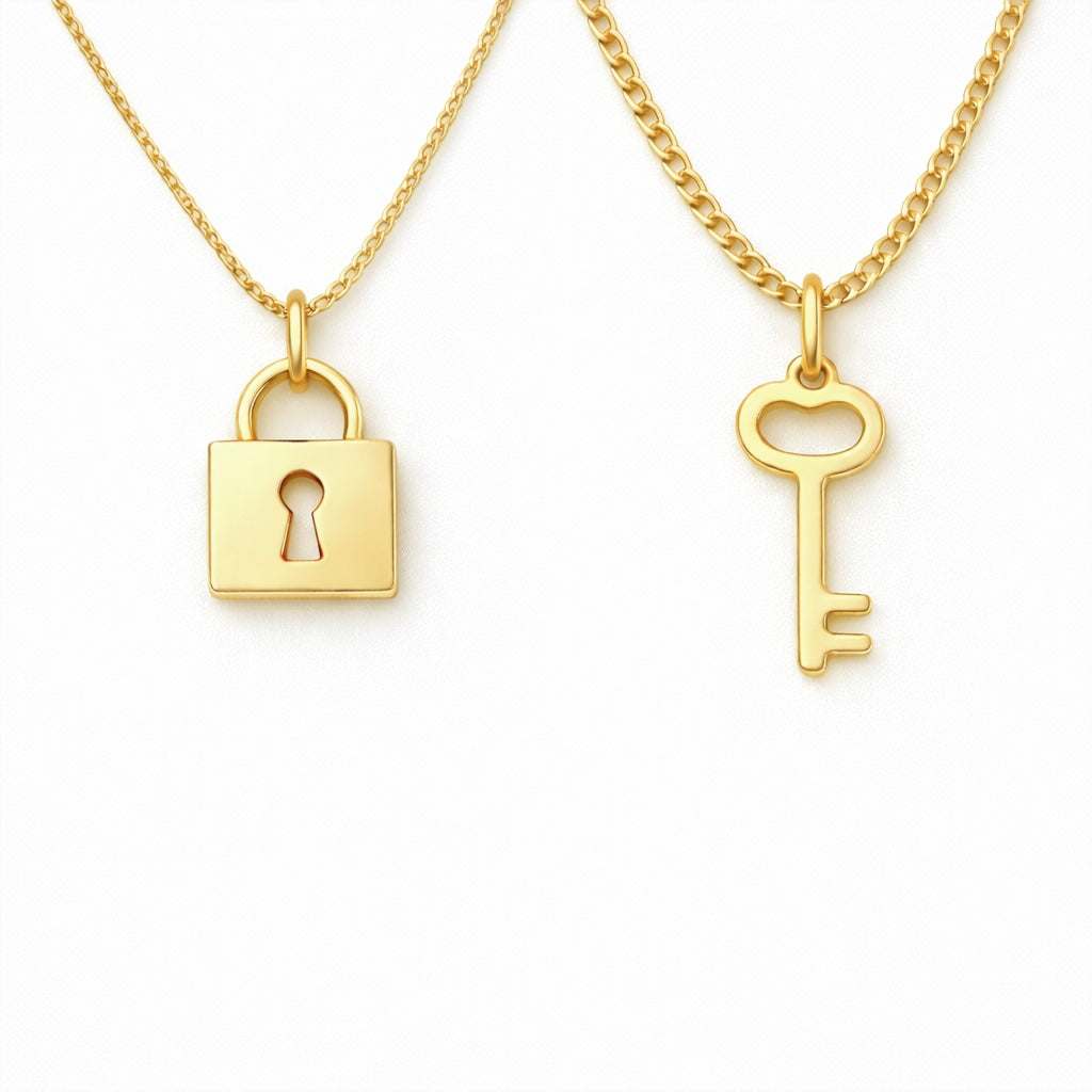 set lantisoare cuplu argint placat cu aur lacat si cheita femei barbati