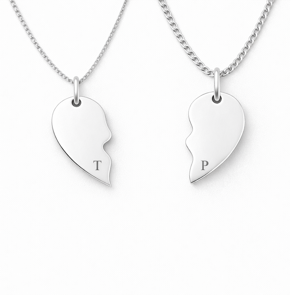 set lantisoare cuplu argint 925 jumatati de inima personalizate cu initiale