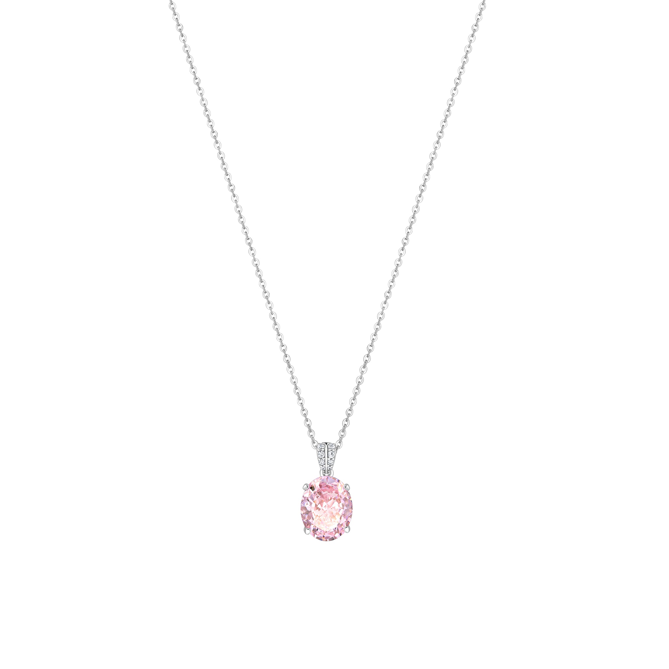 Colier din argint 925 placat cu rodiu, cu moissanit rose de 1 ct și tăietură ovală. Bijuterie elegantă, feminină și modernă.