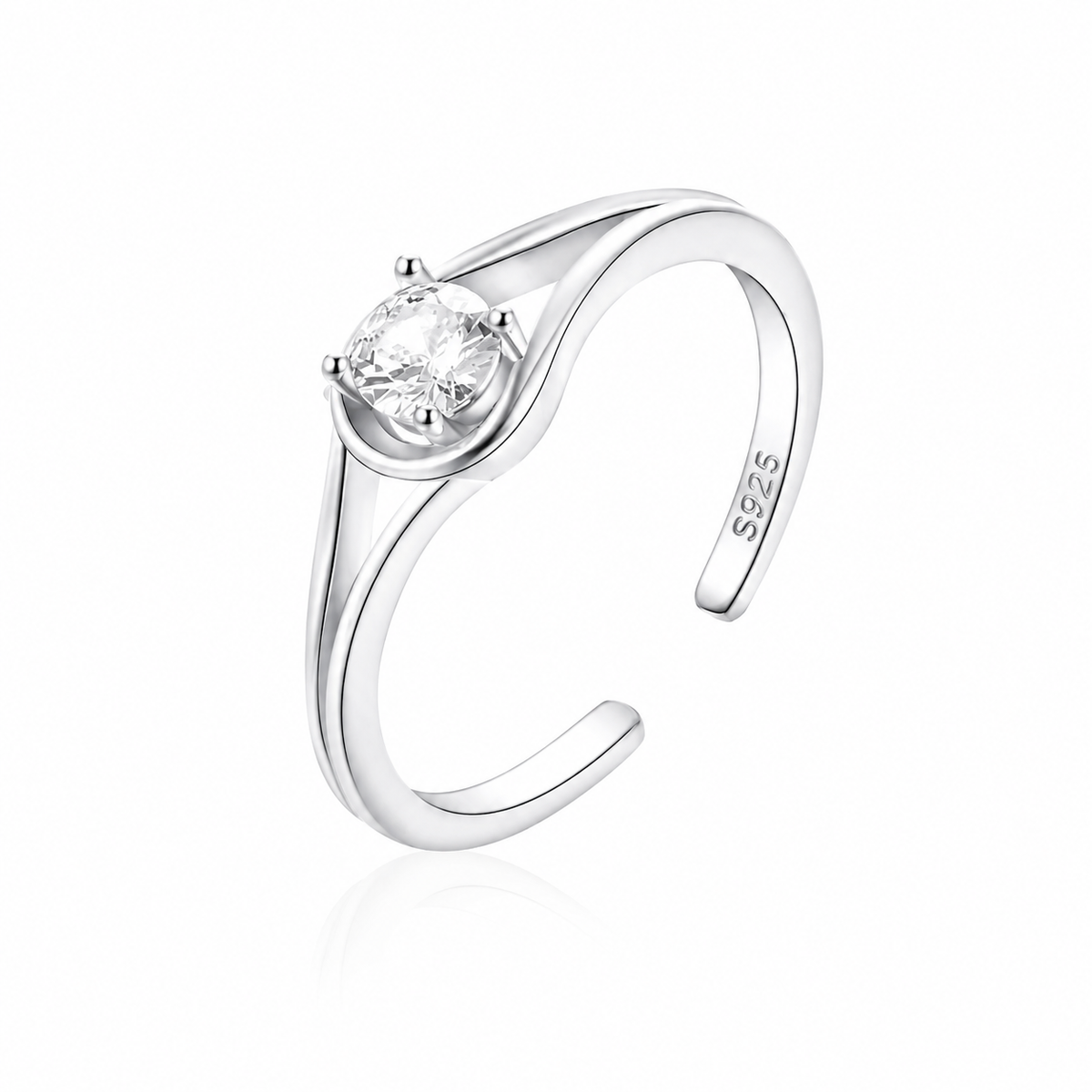 Inel Velvet Light din argint 925 cu zirconiu strălucitor și design fluid elegant. Bijuterie delicată și reglabilă pentru ținute feminine.