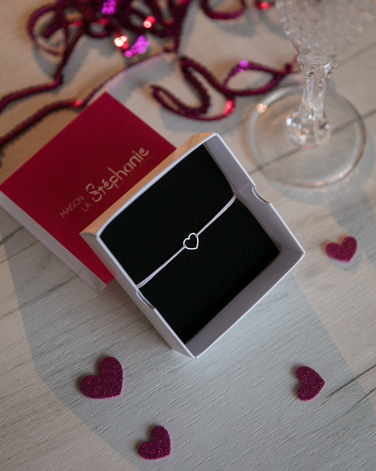 bratara lucky charm inimioara Maison La Stephanie argint 925 snur roz matase bijuterie fina cadou minimalist for her