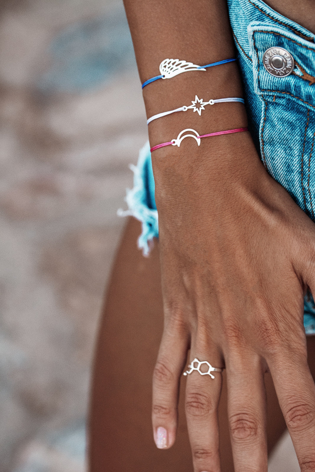 brățară argint 925 cu charm lună pe șnur reglabil Maison La Stéphanie