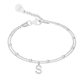 Brățară dublă din argint 925 cu biluțe și inițială personalizată — bijuterie elegantă Maison La Stéphanie, ideală pentru cadou sau purtare zilnică.