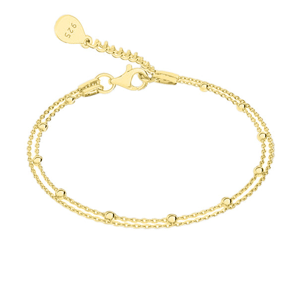 Brățară dublă din argint 925 placat cu aur 18K, cu biluțe fine — bijuterie elegantă Maison La Stéphanie, perfectă pentru purtare zilnică sau oferită cadou.