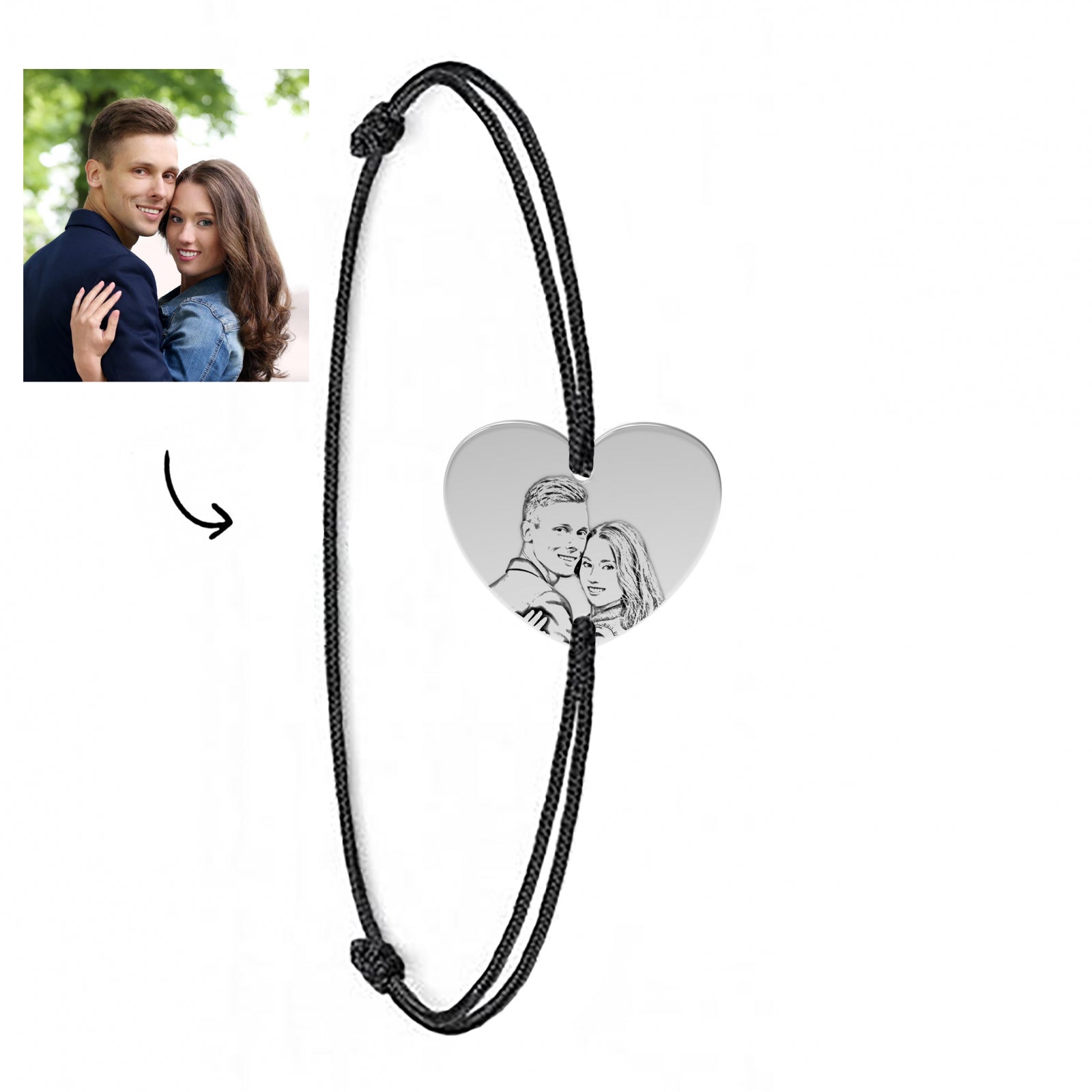 Brățară personalizată cu fotogravură pe argint 925 – inimioară cu poza ta, ideală pentru cadouri cu valoare emoțională.