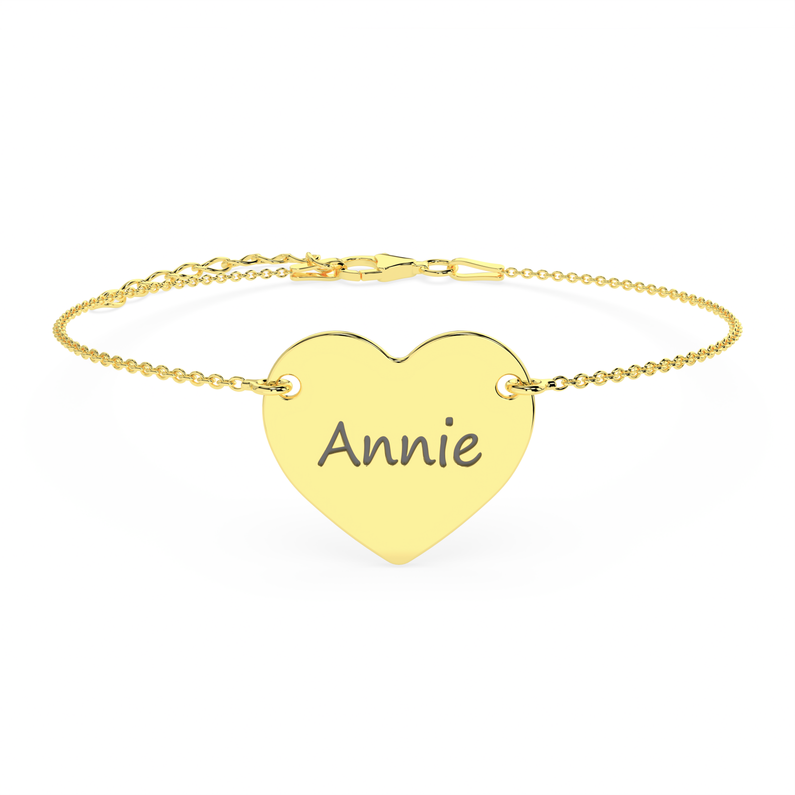 Brățară inimioară din argint placat cu aur 18K, personalizată cu nume sau mesaj. Cadoul ideal pentru copii, femei sau persoane dragi — bijuterie elegantă Maison La Stéphanie.