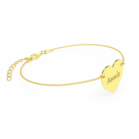Brățară inimioară din argint placat cu aur 18K, personalizată cu nume sau mesaj. Cadoul ideal pentru copii, femei sau persoane dragi — bijuterie elegantă Maison La Stéphanie.