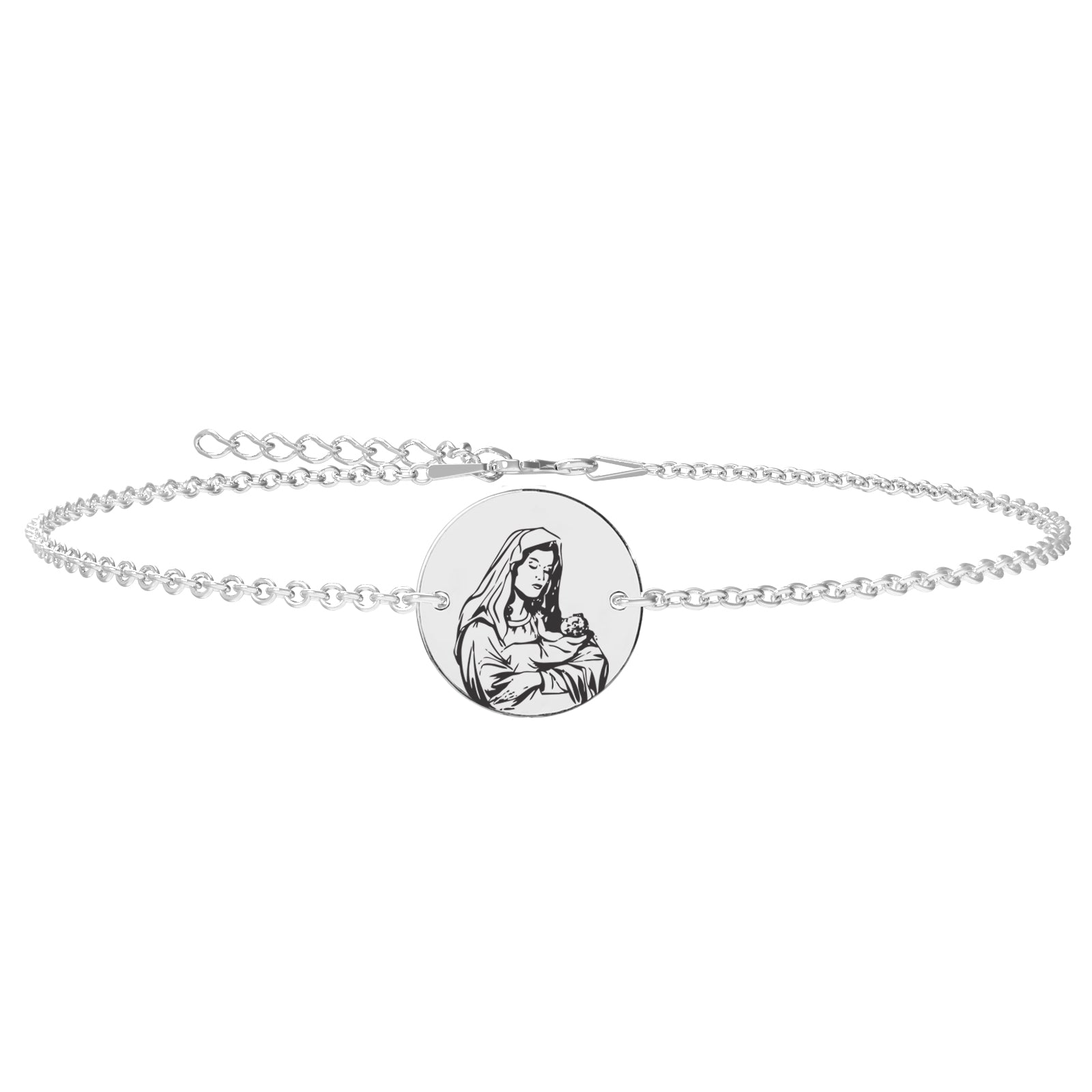 Brățară cu medalion Fecioara Maria din argint 925 – simbol al protecției și credinței, bijuterie elegantă Maison La Stéphanie. Cadou ideal pentru botez, aniversare, sărbători religioase sau momente de suflet.