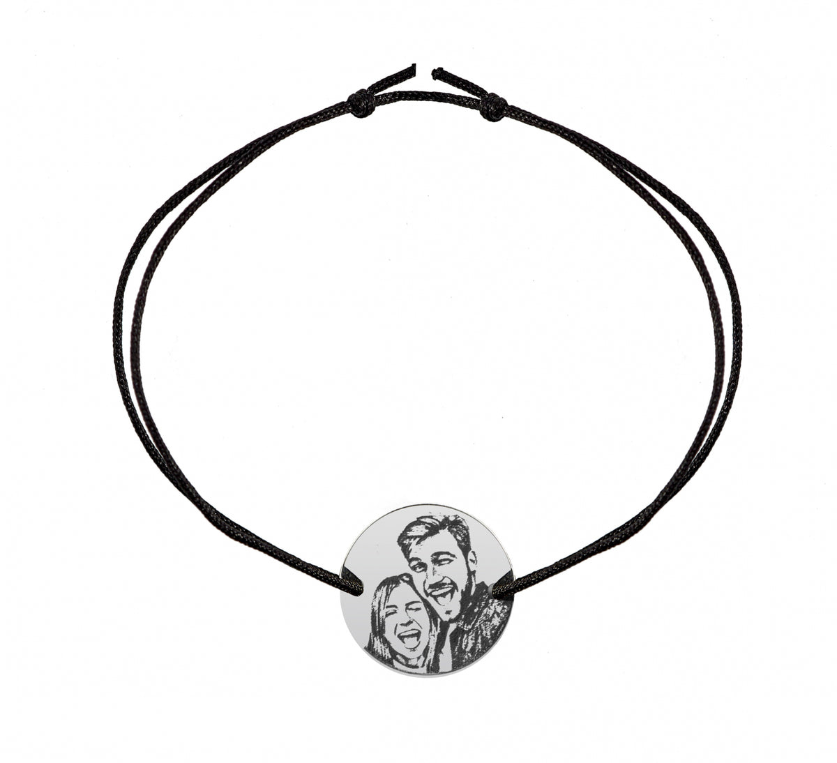 Brățară din argint 925 cu poză gravată. Cadoul ideal pentru iubiti, părinți sau prieteni. Fotogravură detaliată, șnur reglabil din mătase premium.