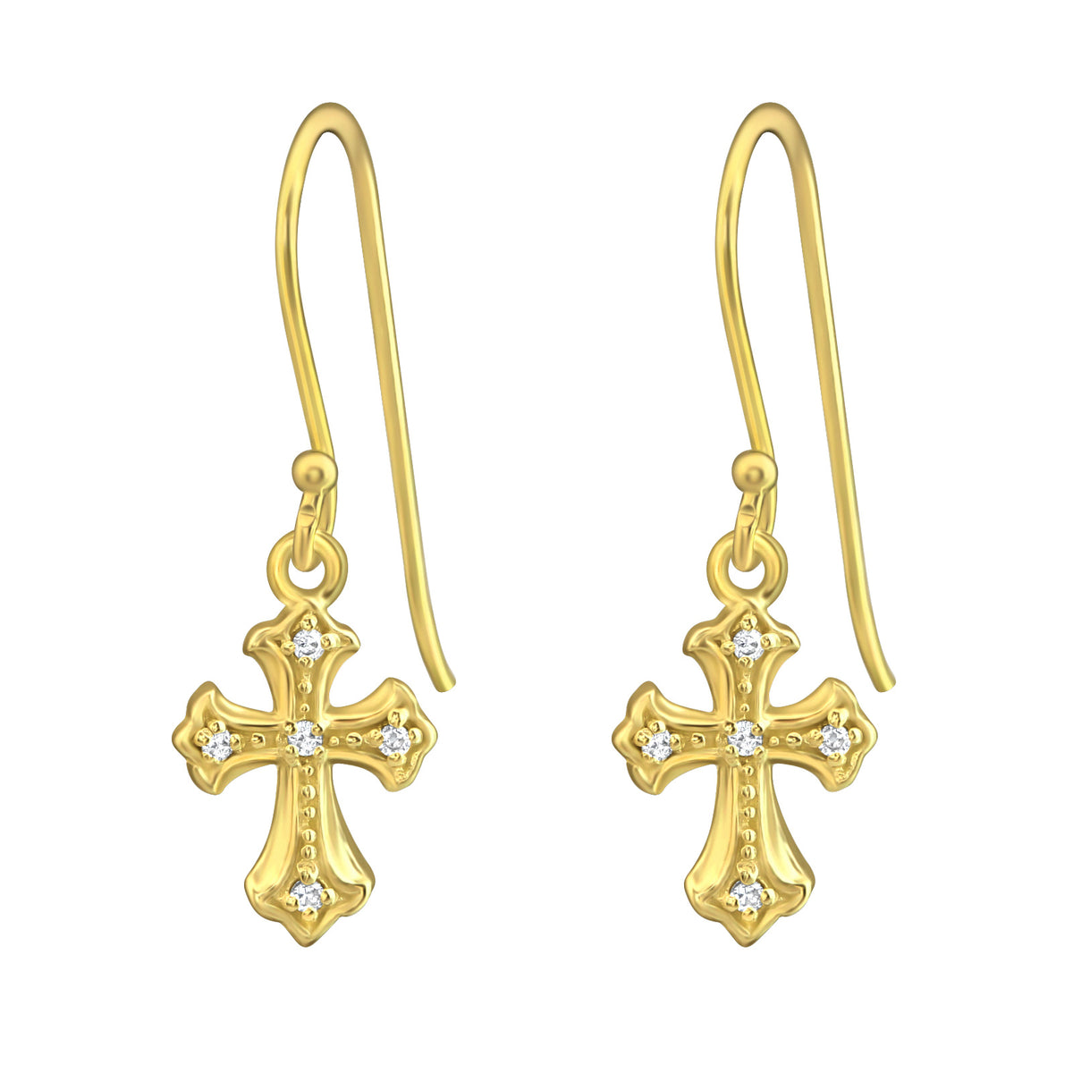 Cercei Cross Shine din argint 925 placat cu aur 14K – bijuterii elegante cu simbolul crucii și pietre zirconiu, ideale pentru cadouri spirituale sau rafinate.