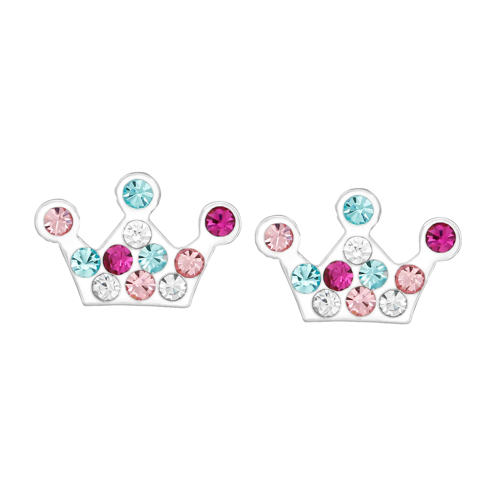 Cercei coroniță fetițe din argint 925 – bijuterii pentru copii cu pietre colorate, Maison La Stéphanie.