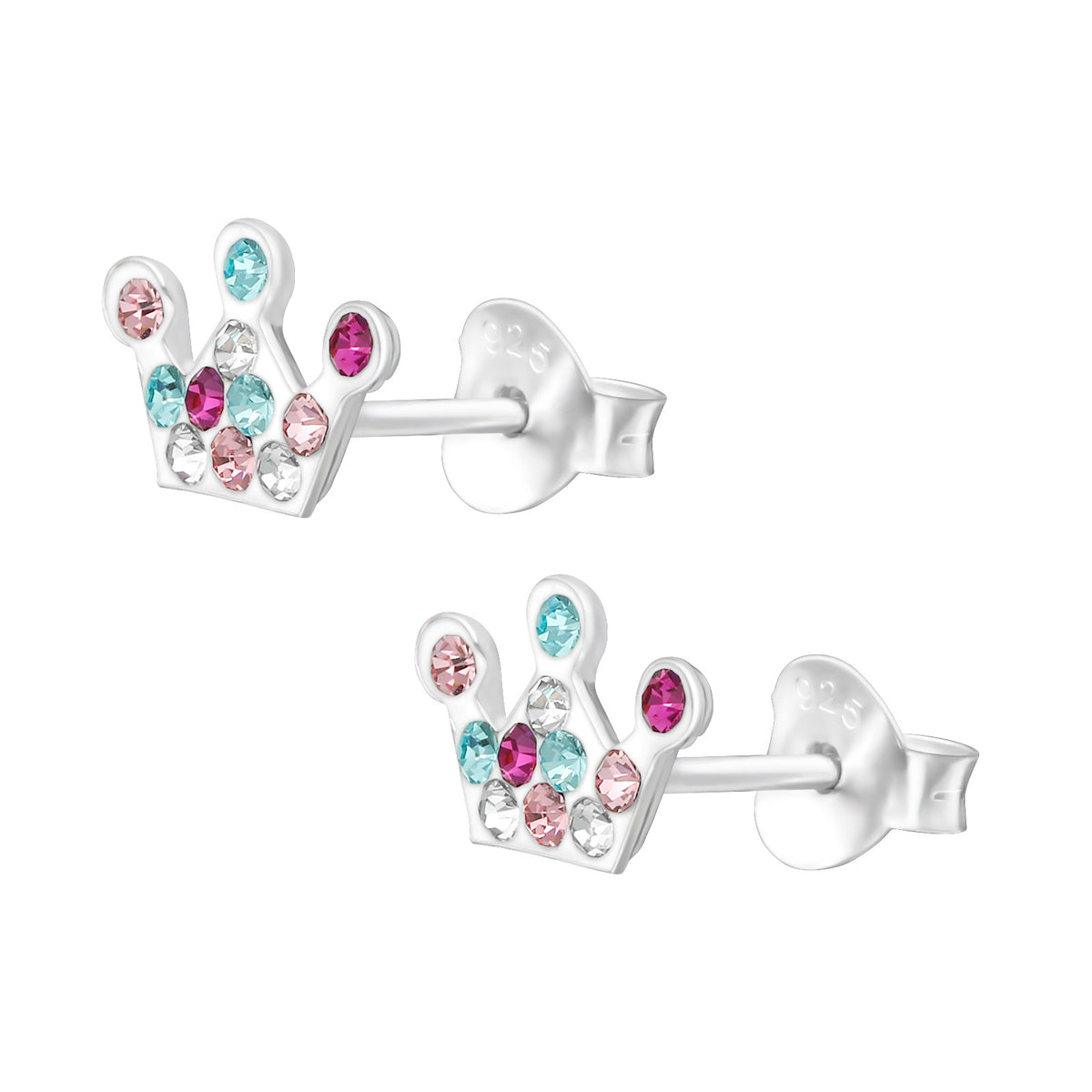 Cercei coroniță fetițe din argint 925 – bijuterii pentru copii cu pietre colorate, Maison La Stéphanie.