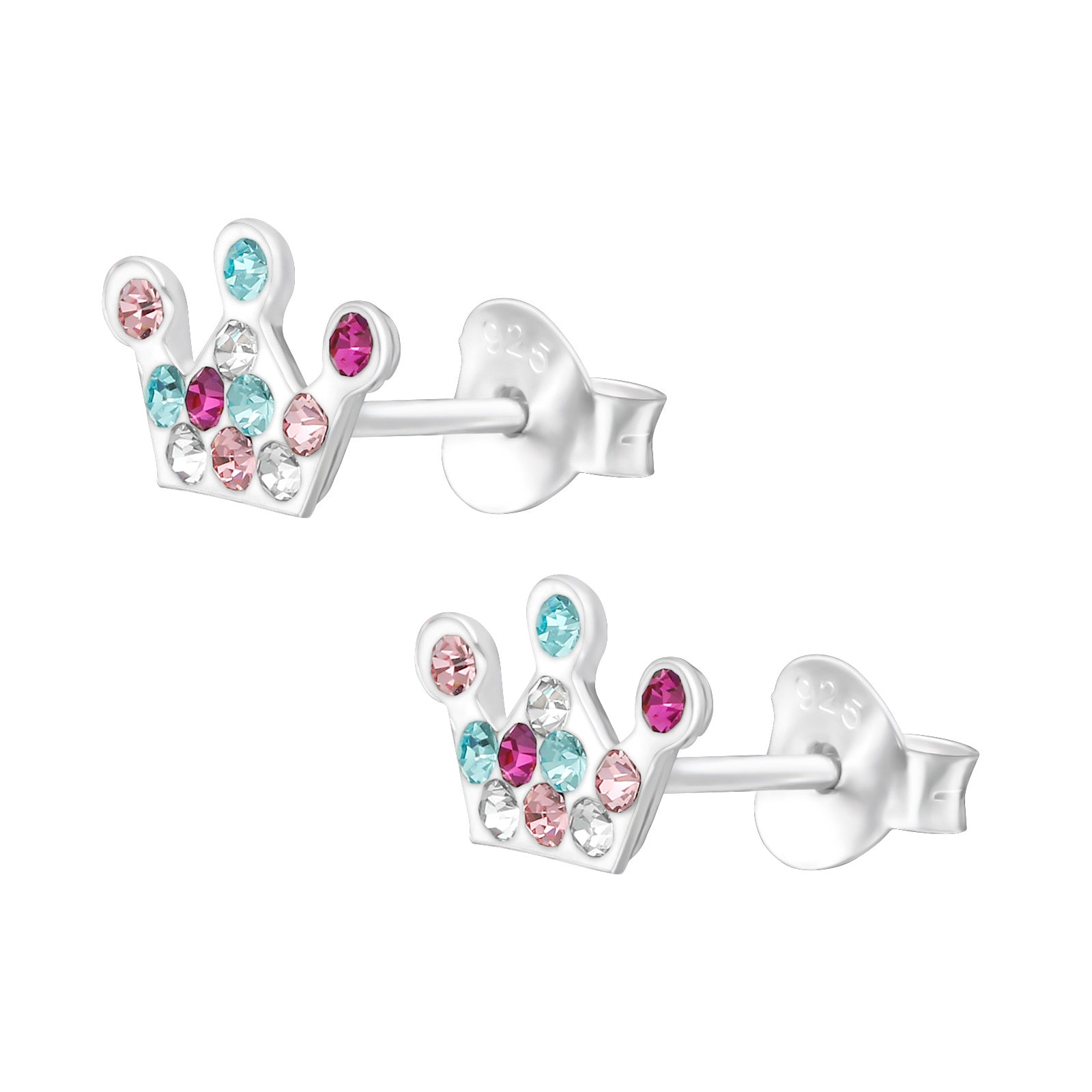 Cercei coroniță fetițe din argint 925 – bijuterii pentru copii cu pietre colorate, Maison La Stéphanie.