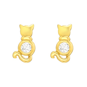 Cercei Kitty din argint 925 placat cu aur 14K – cercei delicați pentru copii, cu pietre zirconiu, ideali pentru cadouri de Crăciun sau Moș Nicolae.