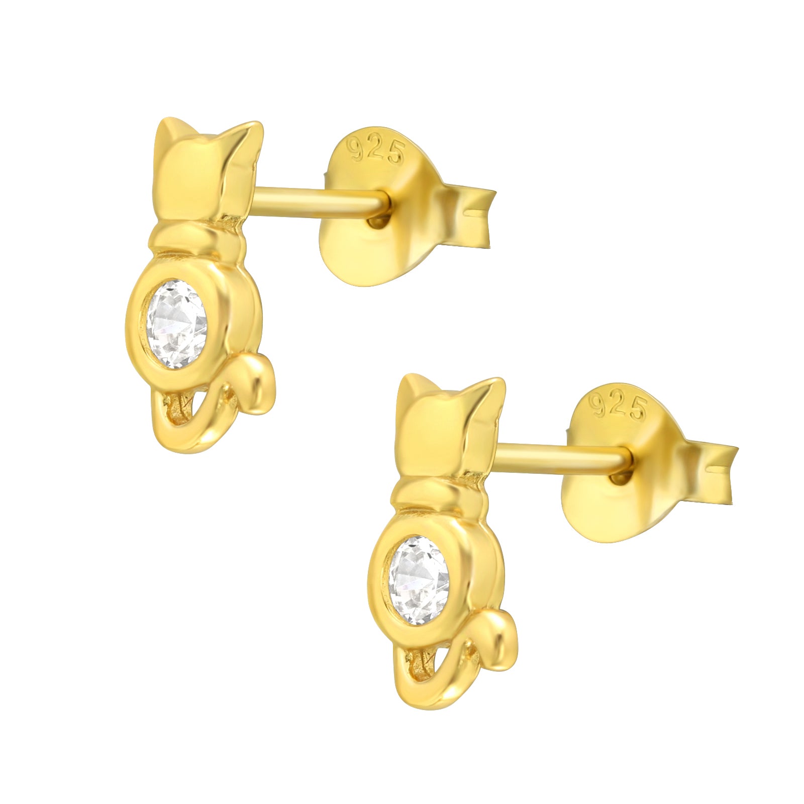 Cercei Kitty din argint 925 placat cu aur 14K – cercei delicați pentru copii, cu pietre zirconiu, ideali pentru cadouri de Crăciun sau Moș Nicolae.