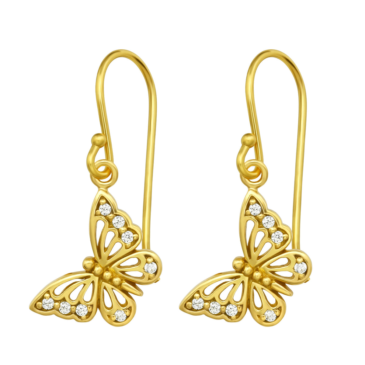 Cercei Sweet Butterfly din argint 925 placat cu aur 14K – bijuterii delicate cu fluturi și pietre zirconiu, ideale pentru cadouri rafinate de Crăciun, vară sau aniversare.