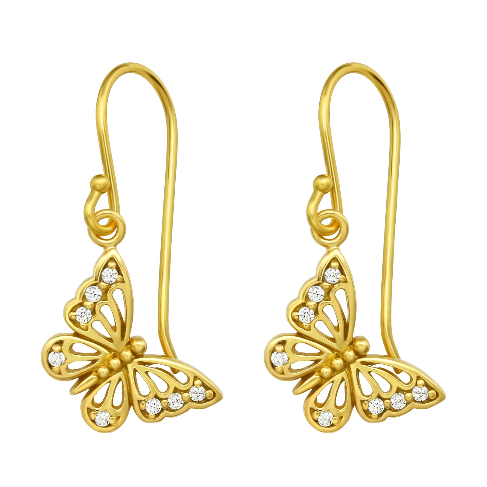 Cercei Sweet Butterfly din argint 925 placat cu aur 14K – bijuterii delicate cu fluturi și pietre zirconiu, ideale pentru cadouri rafinate de Crăciun, vară sau aniversare.