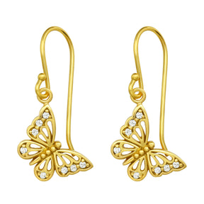 Cercei Sweet Butterfly din argint 925 placat cu aur 14K – bijuterii delicate cu fluturi și pietre zirconiu, ideale pentru cadouri rafinate de Crăciun, vară sau aniversare.