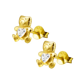 Cercei Teddy Bear din argint 925 placat cu aur 14K – bijuterii drăgălașe pentru copii, perfecte ca dar de Crăciun sau Moș Nicolae.