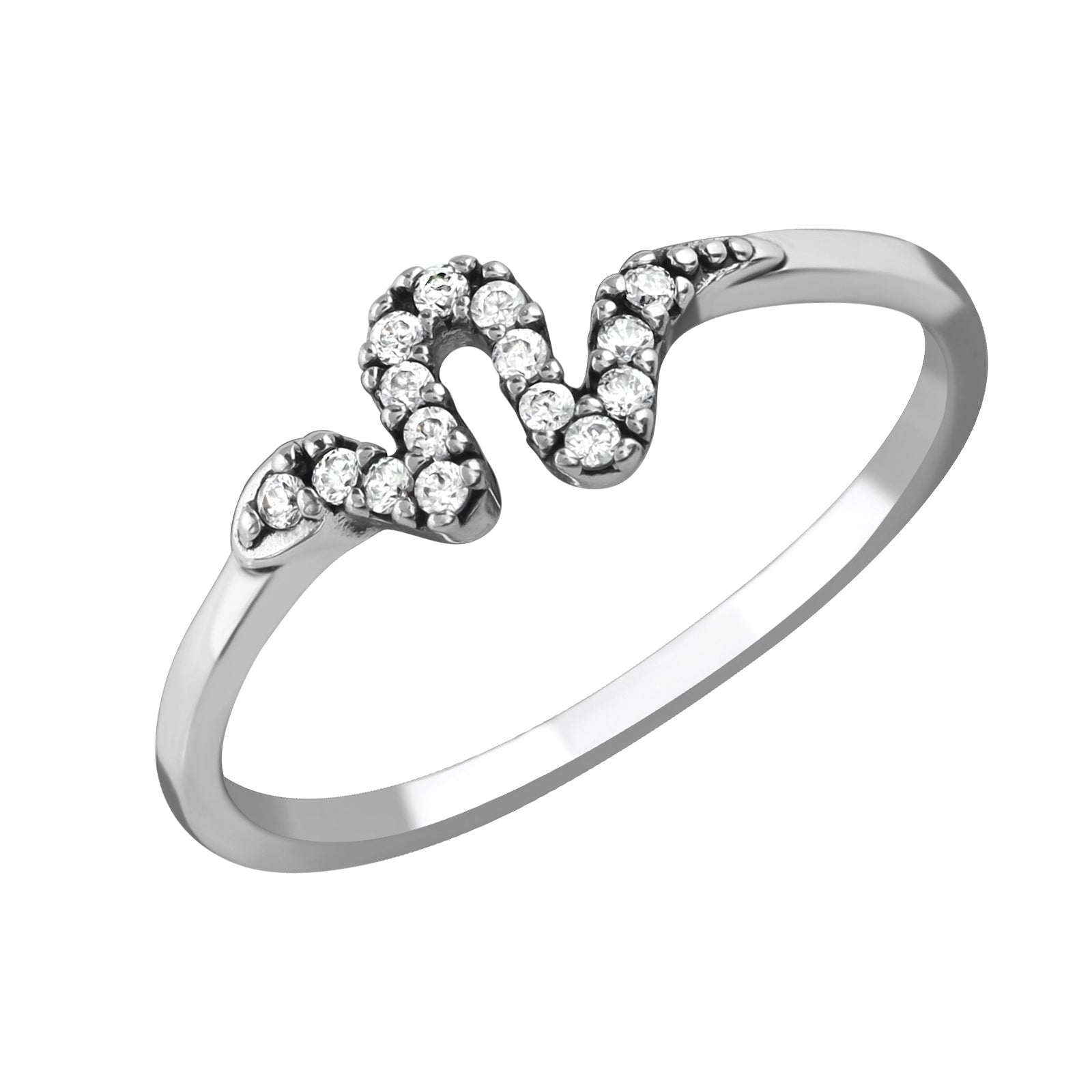 Inel Diamond Snake din argint 925 – bijuterie elegantă, simbol al transformării și feminității, cu 15 pietre zirconia.