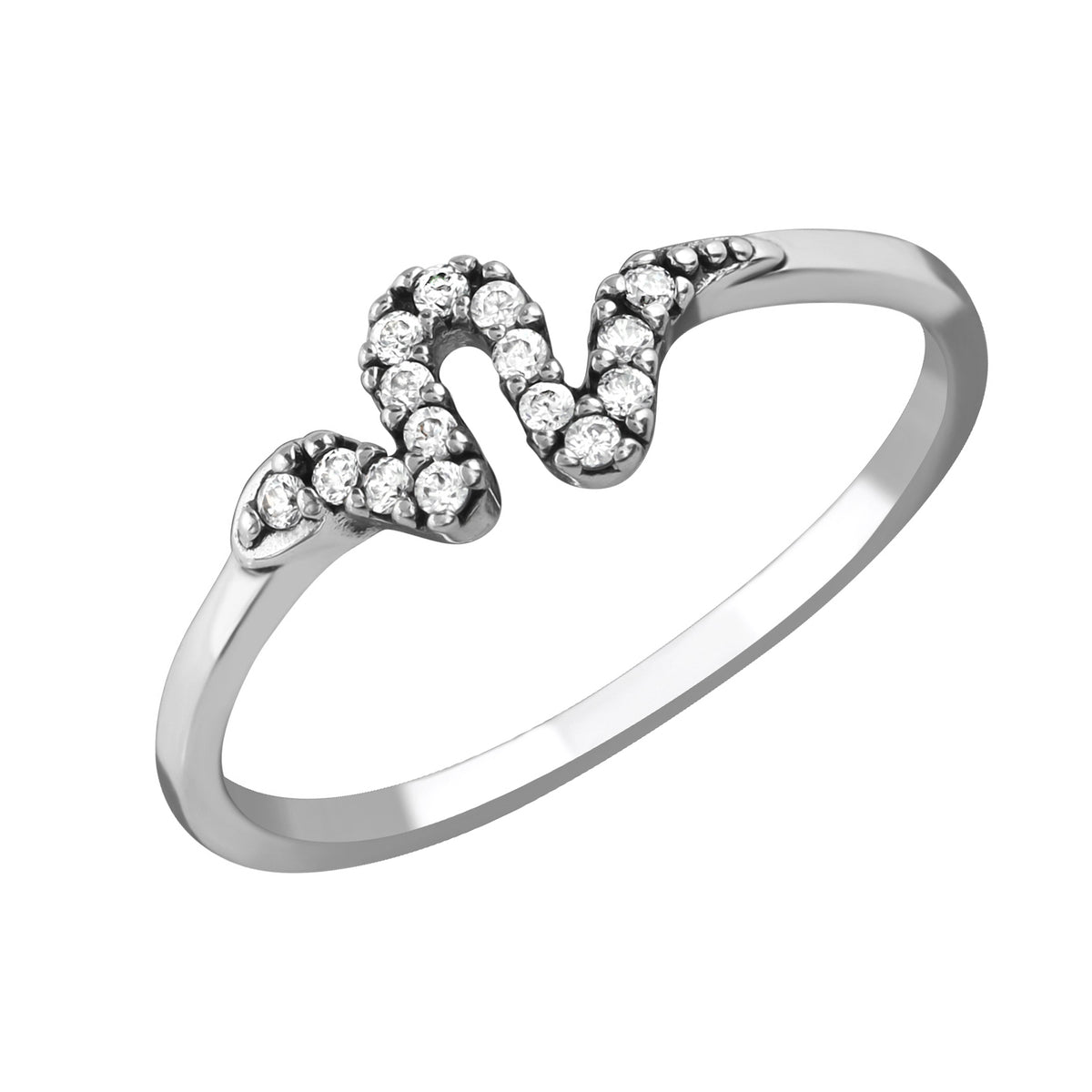 Inel Diamond Snake din argint 925 – bijuterie elegantă, simbol al transformării și feminității, cu 15 pietre zirconia.