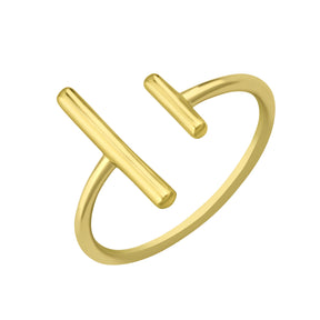 Inel Double Bar din argint 925 placat cu aur 14K – bijuterie minimalistă, reglabilă, perfectă pentru lookuri moderne și elegante.