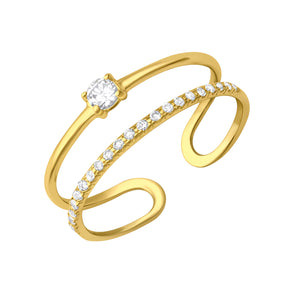 Inel Vittoria din argint 925 placat cu aur 14K – inel reglabil cu zirconiu, elegant și delicat, ideal pentru purtare zilnică sau cadou rafinat.