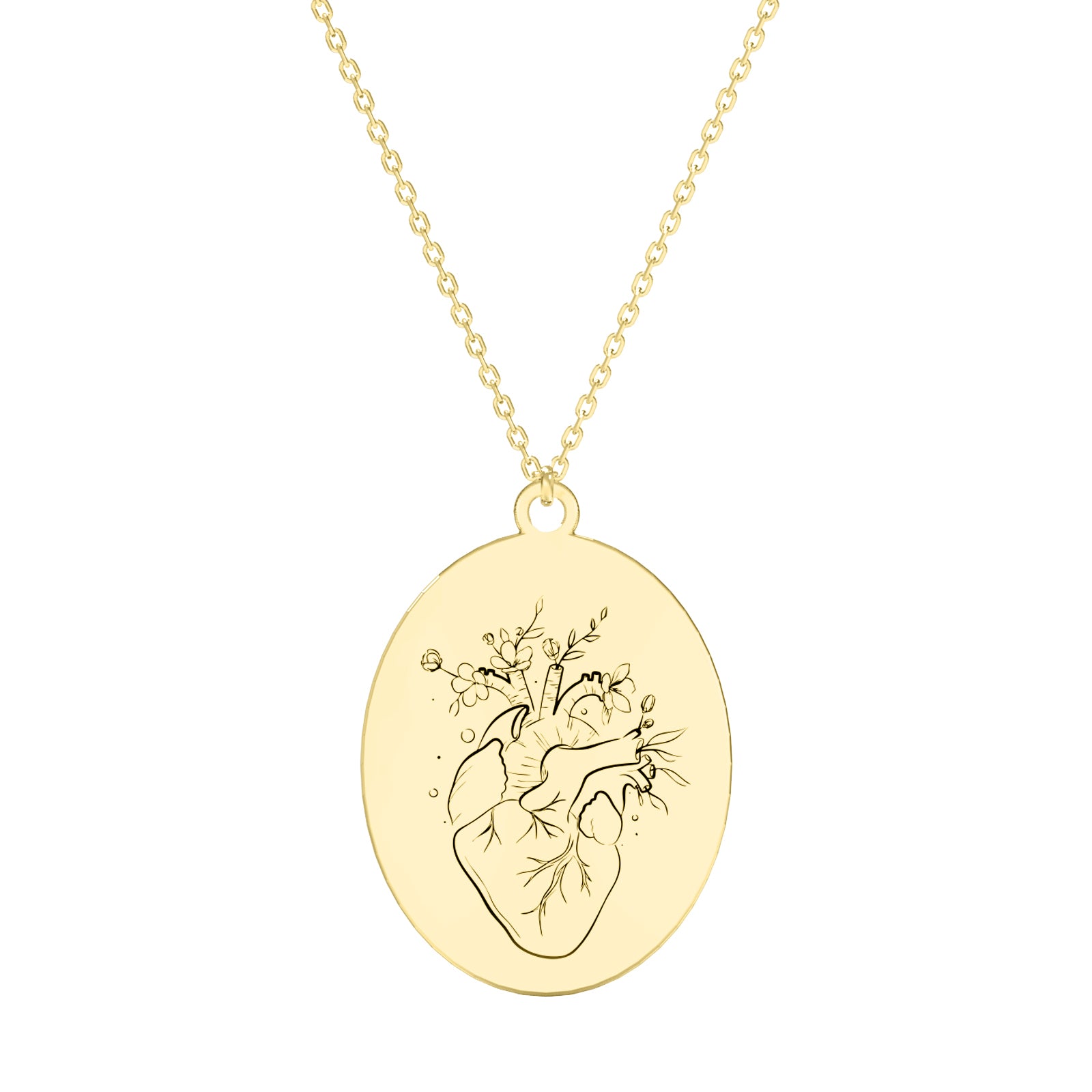Lanț Heart Flower Anatomy din argint 925 placat cu aur 18K – bijuterie simbolică Maison La Stéphanie, cu inimă și flori gravate, perfectă pentru femei sensibile și rafinate.