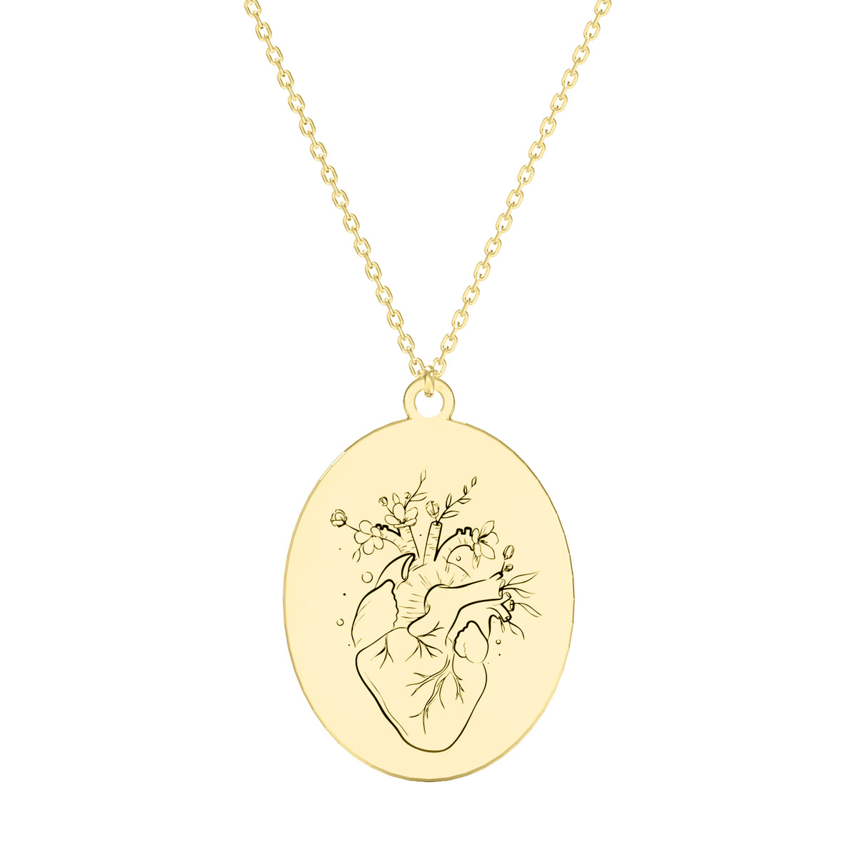 Lanț Heart Flower Anatomy din argint 925 placat cu aur 18K – bijuterie simbolică Maison La Stéphanie, cu inimă și flori gravate, perfectă pentru femei sensibile și rafinate.
