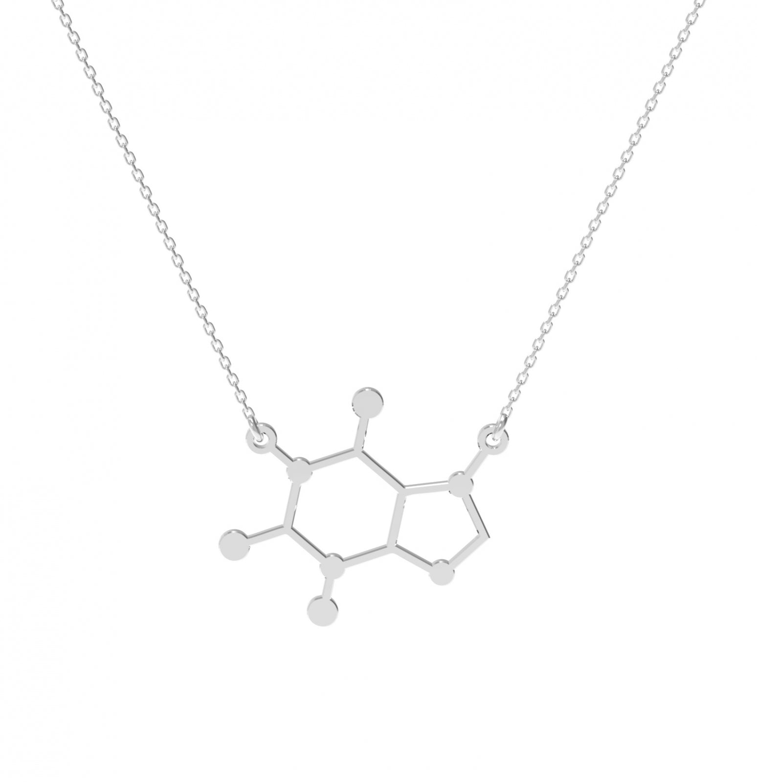 Lantisor argint 925 cu pandantiv molecula cafeina, bijuterie eleganta Maison Stephanie pe snur reglabil.