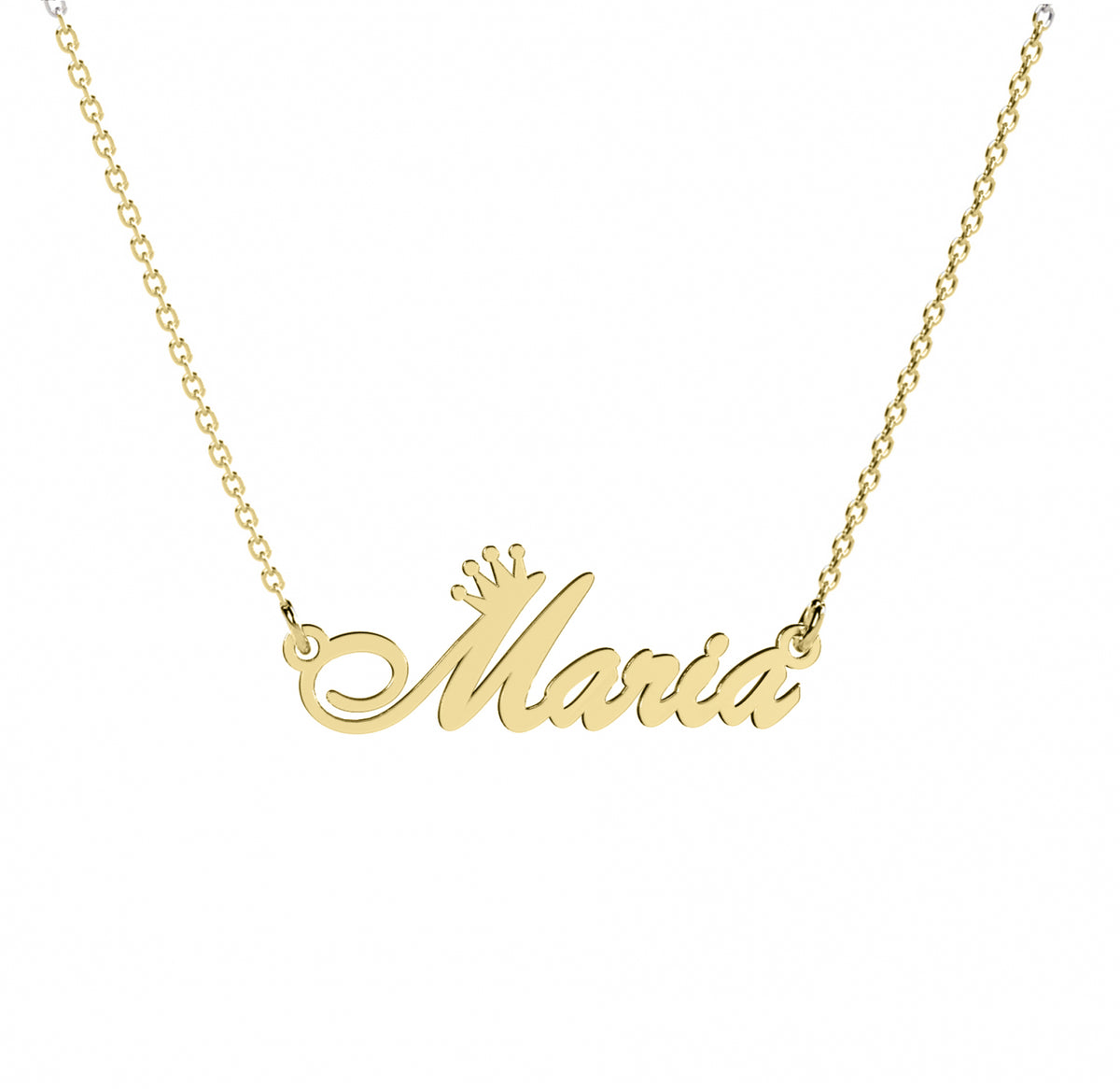 Lănțișor personalizat cu nume și coroniță, din argint 925 placat cu aur. Cadoul perfect pentru iubită, soră sau fiică. O bijuterie elegantă și feminină Maison La Stéphanie, ideală pentru aniversări, Crăciun sau Ziua Femeii.