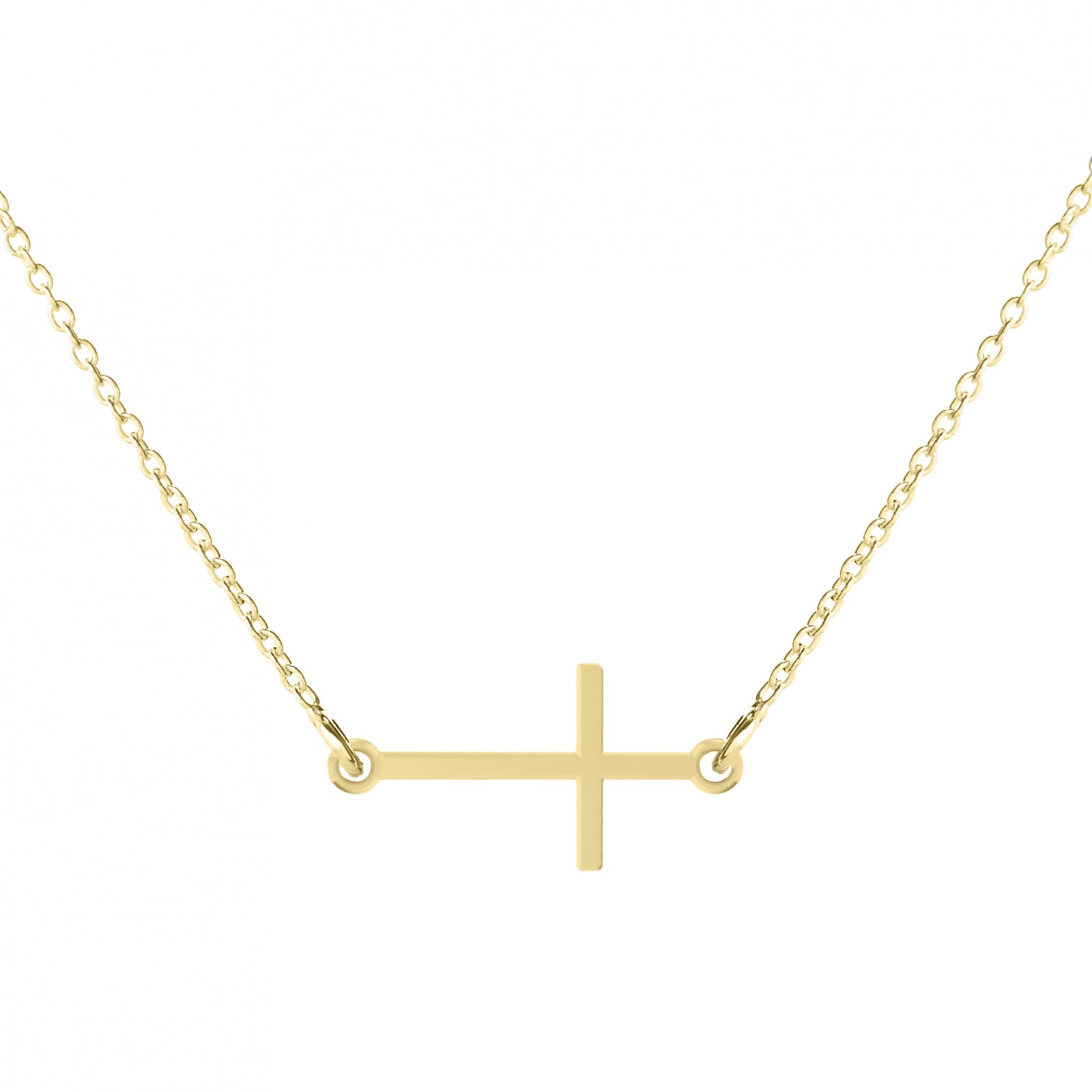 Lănțișor elegant cu cruciuliță orizontală din argint 925 placat cu aur 18K – simbol al credinței și al rafinamentului. Cadoul ideal pentru iubită, mamă sau prietenă, semnat Maison La Stéphanie.