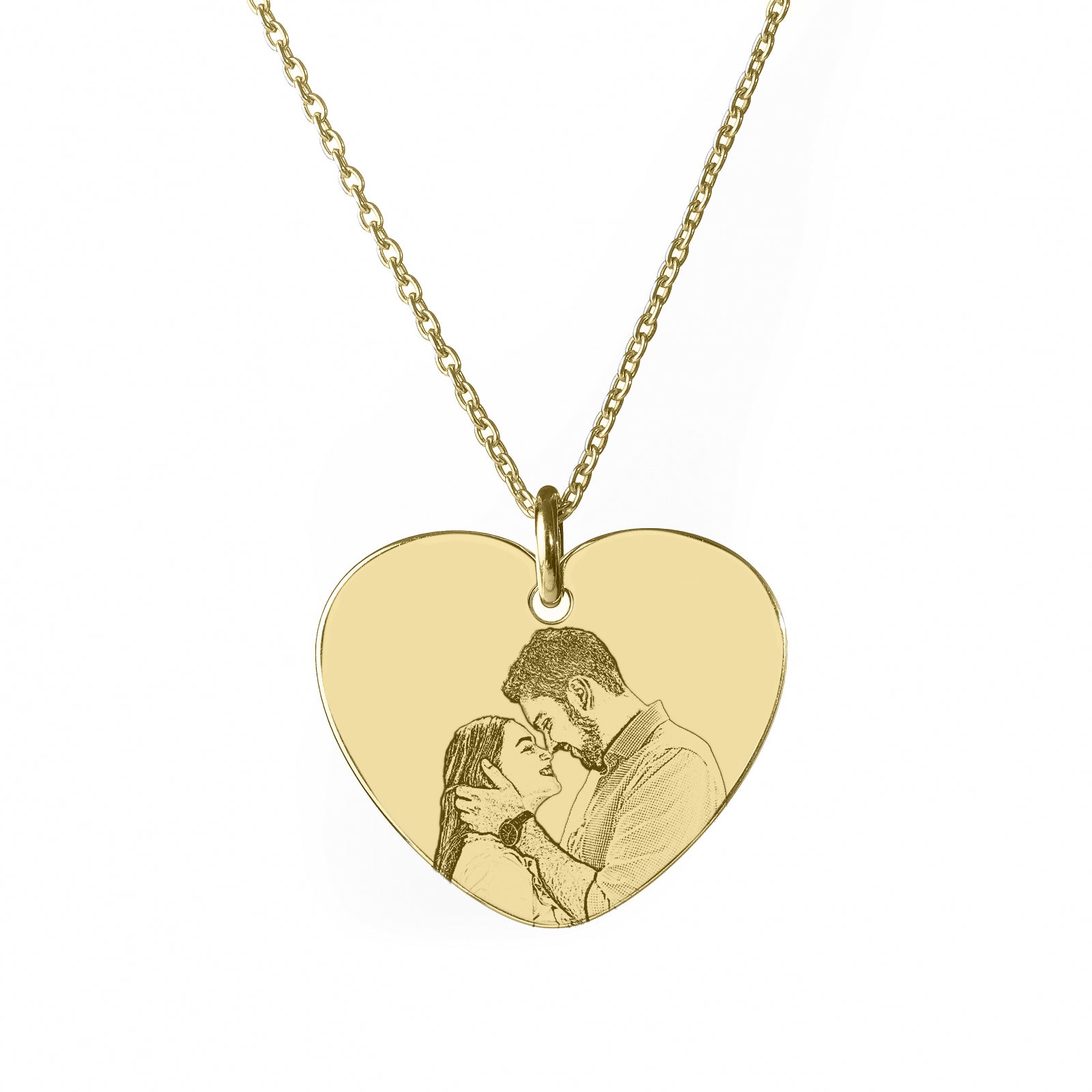 Lănțișor personalizat cu fotogravură în formă de inimioară din argint 925 placat cu aur 18K – cadou elegant pentru aniversare, familie, iubită sau Ziua Îndrăgostiților.