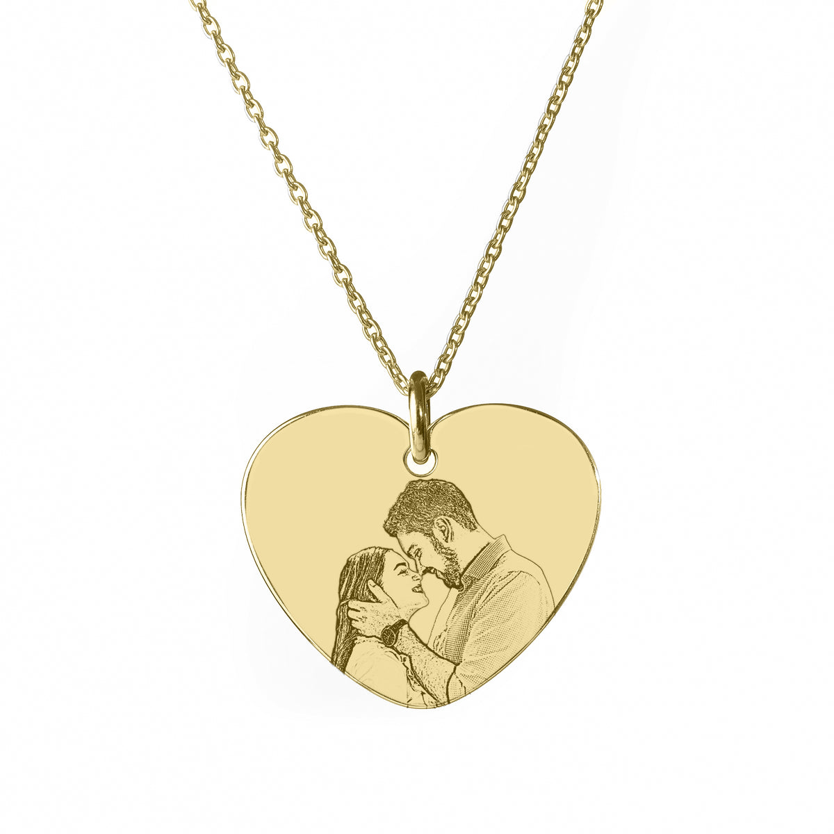 Lănțișor personalizat cu fotogravură în formă de inimioară din argint 925 placat cu aur 18K – cadou elegant pentru aniversare, familie, iubită sau Ziua Îndrăgostiților.