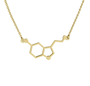 Lănțișor elegant cu pandantiv Molecula Serotonină din argint 925 placat cu aur 18K – simbol al fericirii și al echilibrului. Cadou perfect pentru iubită, prietenă sau persoana care îți aduce zâmbetul. Bijuterie modernă Maison La Stéphanie.