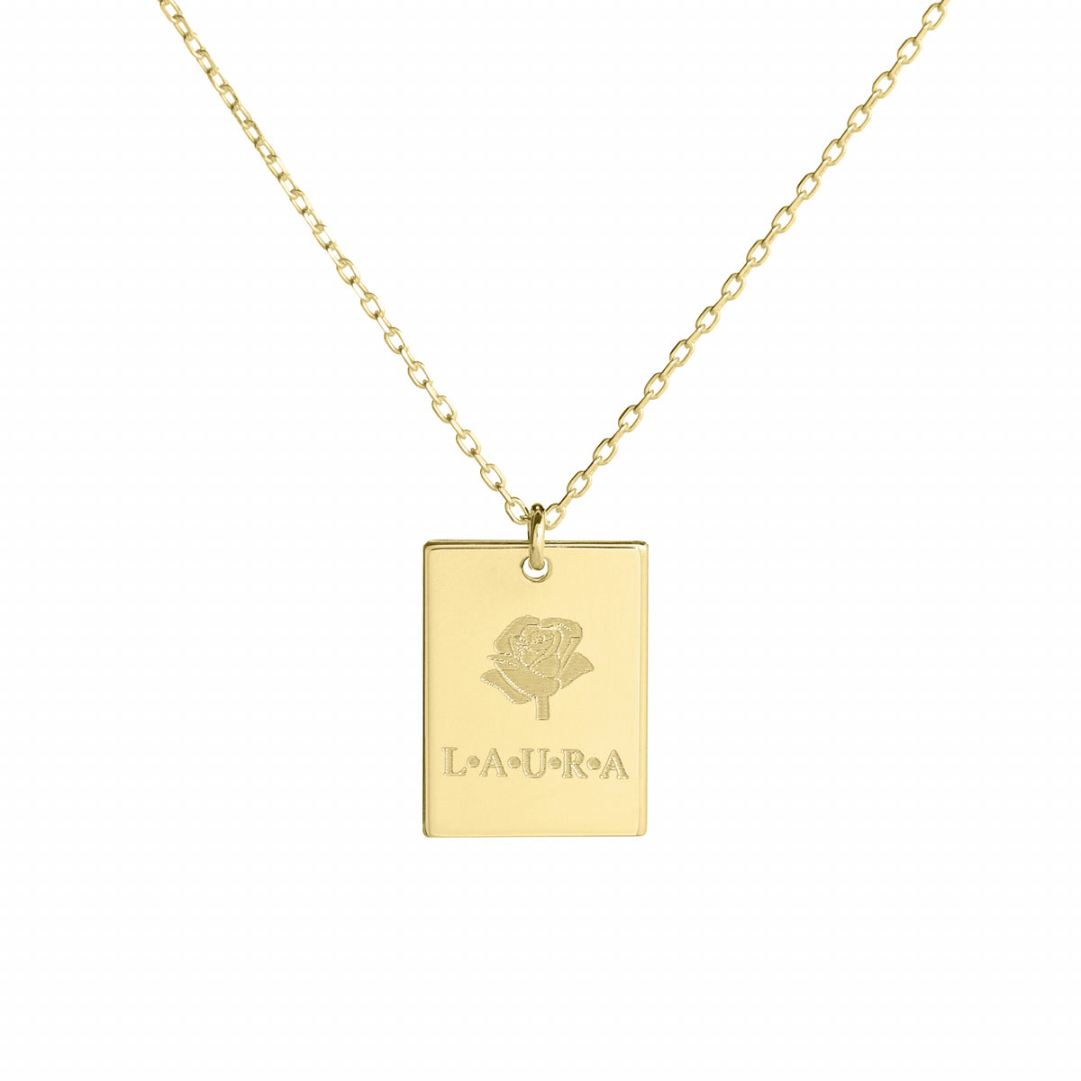 Lănțișor personalizat din argint 925 placat cu aur, gravat cu nume și floare delicată. Cadoul ideal pentru iubită, mamă sau prietenă. Bijuterie elegantă Maison La Stéphanie – un simbol al feminității și rafinamentului.