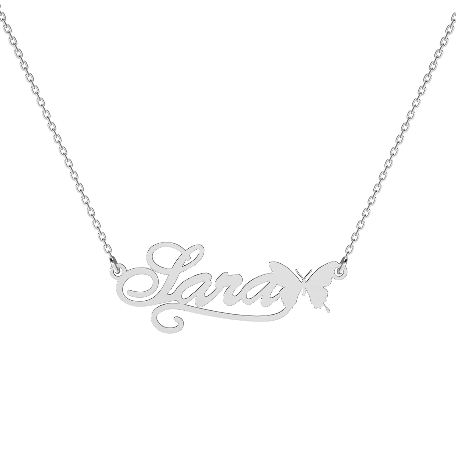 Lănțișor personalizat cu nume și fluturaș din argint 925 – o bijuterie elegantă și simbolică, ideală ca dar pentru iubită, prietenă sau fiică. Descoperă rafinamentul bijuteriilor personalizate Maison La Stéphanie.