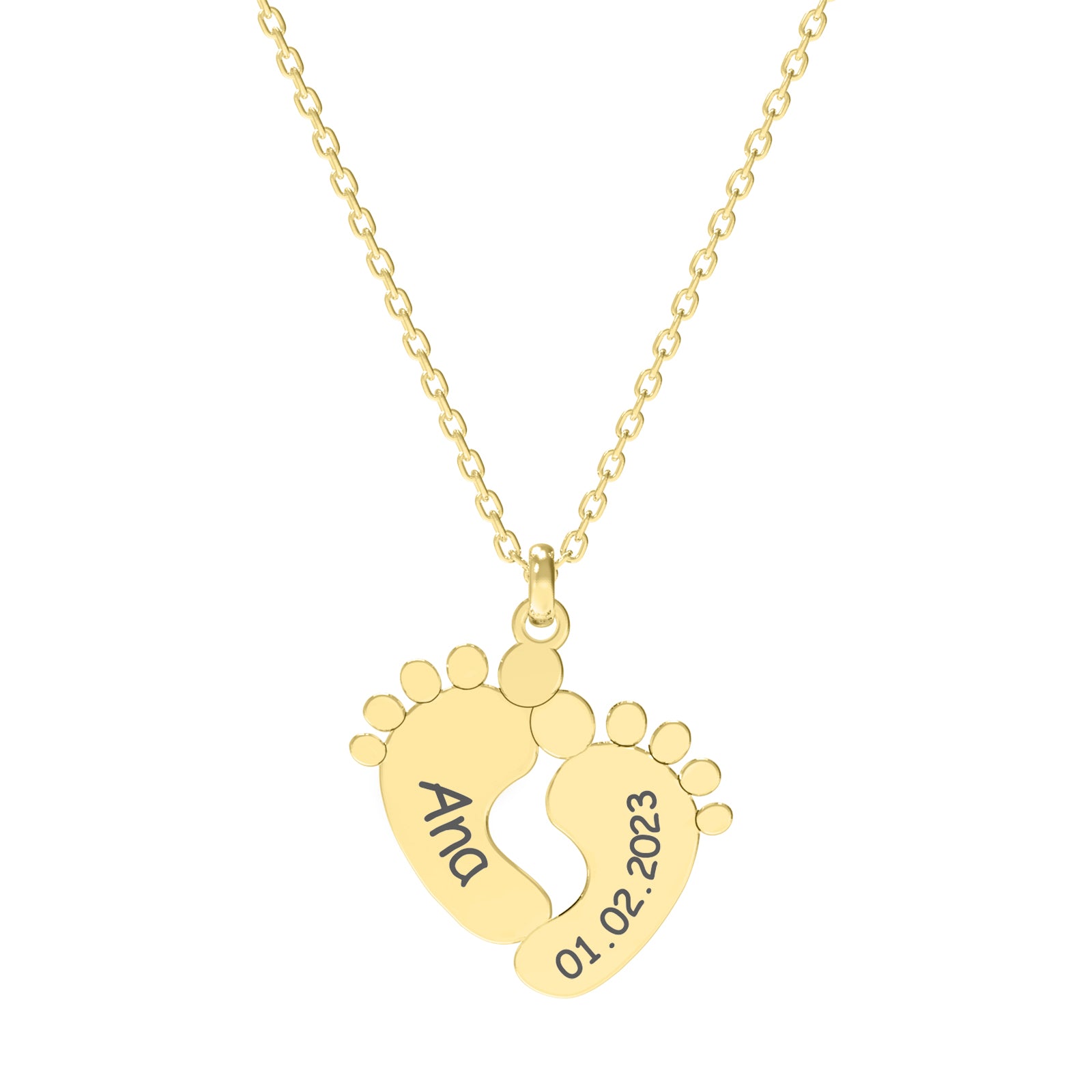 Lănțișor personalizat cu tălpiță de bebeluș din argint 925 placat cu aur 18K – cadou elegant pentru mămici, botez sau aniversare. Bijuterie Maison La Stéphanie cu semnificație profundă și rafinament atemporal.