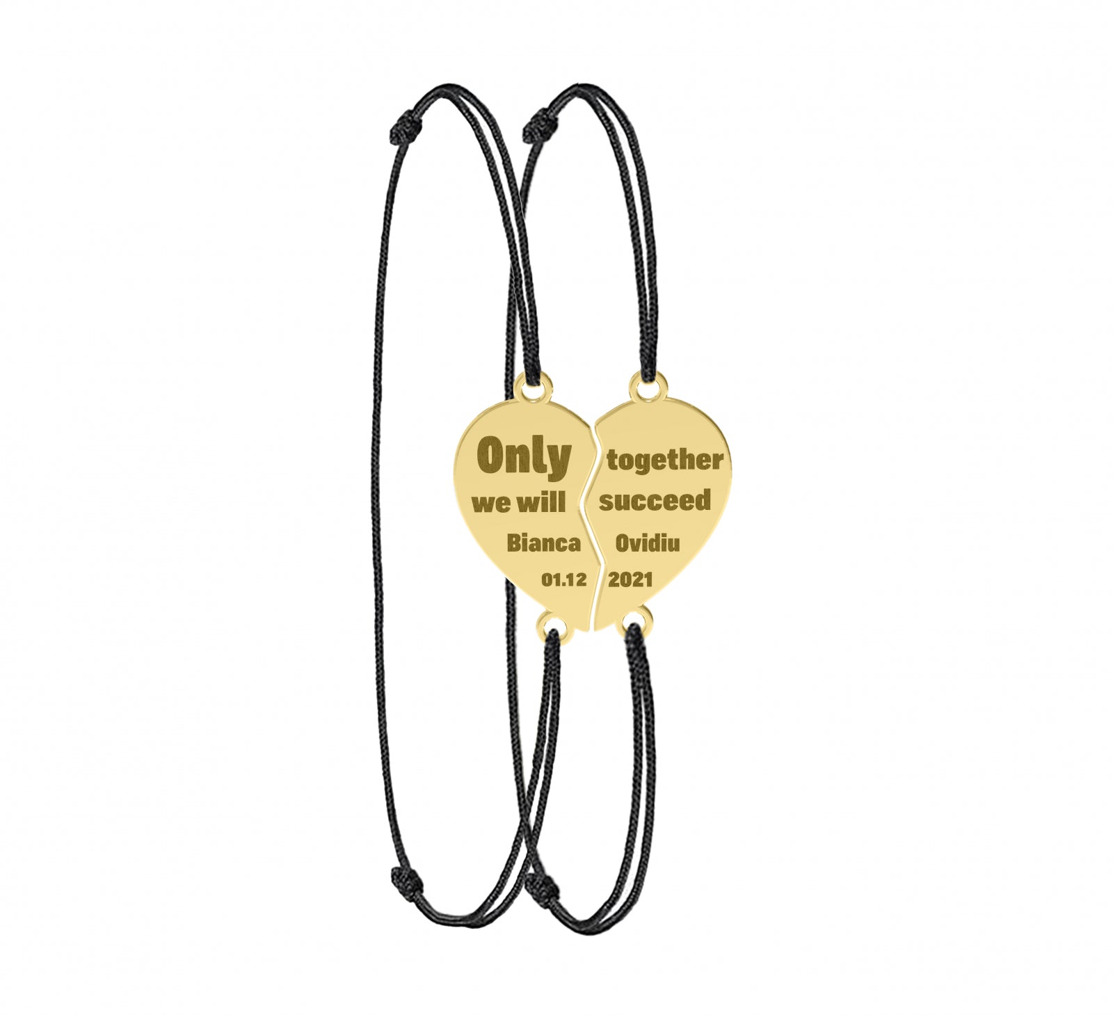 Set 2 brățări Jumătatea Mea din argint 925 placat cu aur 18K – bijuterii personalizate Maison La Stéphanie, ideale pentru cupluri și cadouri cu semnificație.