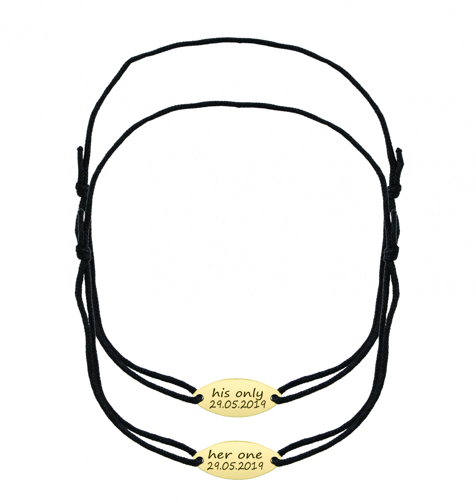 Set 2 brățări personalizate cu plăcuță ovală din argint 925 placat cu aur 18K – gravură elegantă pentru cupluri, prieteni sau familie. Cadou simbolic Maison La Stéphanie.