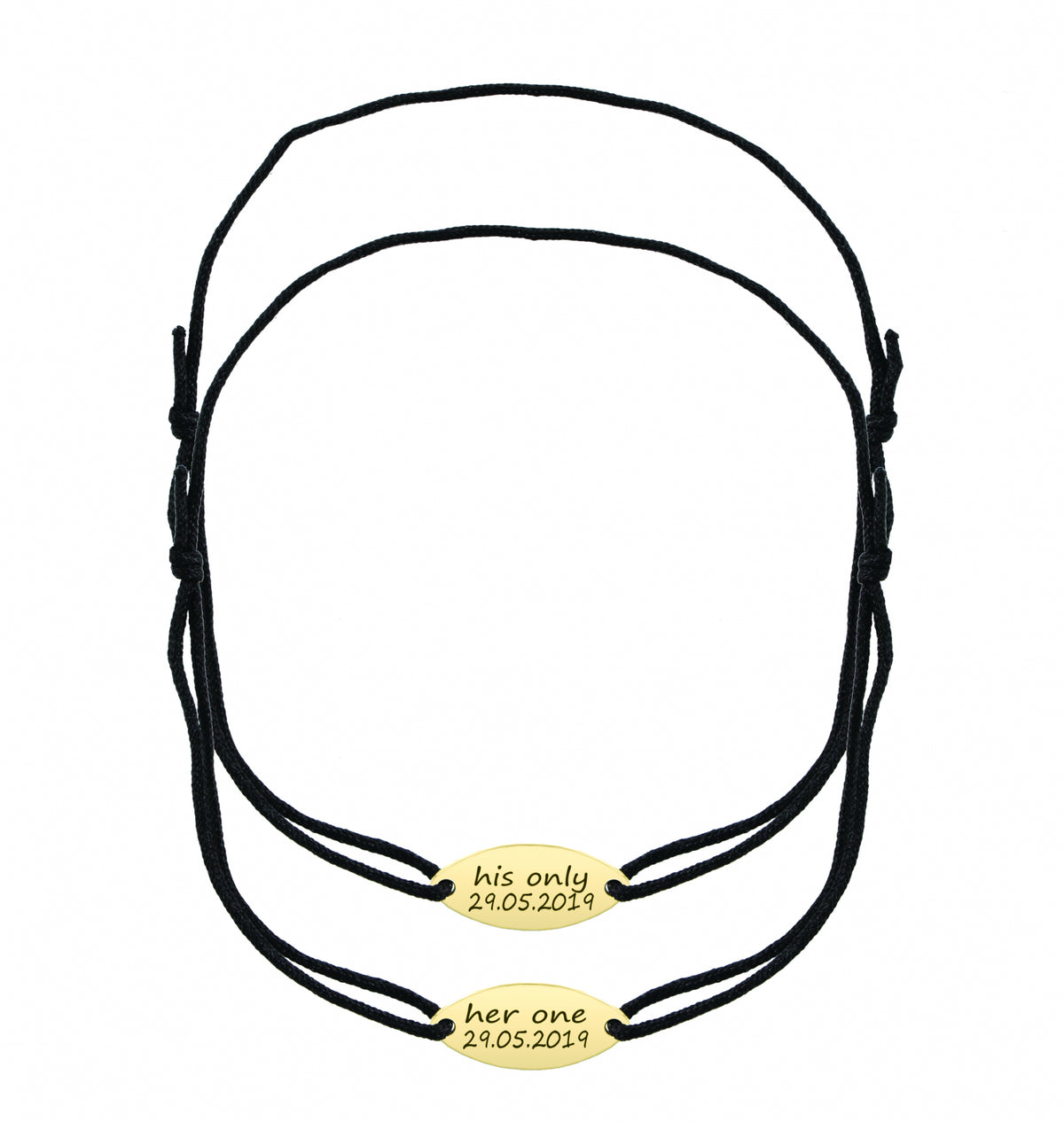 Set 2 brățări personalizate cu plăcuță ovală din argint 925 placat cu aur 18K – gravură elegantă pentru cupluri, prieteni sau familie. Cadou simbolic Maison La Stéphanie.