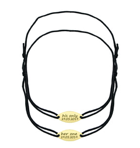 Set 2 brățări personalizate cu plăcuță ovală din argint 925 placat cu aur 18K – gravură elegantă pentru cupluri, prieteni sau familie. Cadou simbolic Maison La Stéphanie.