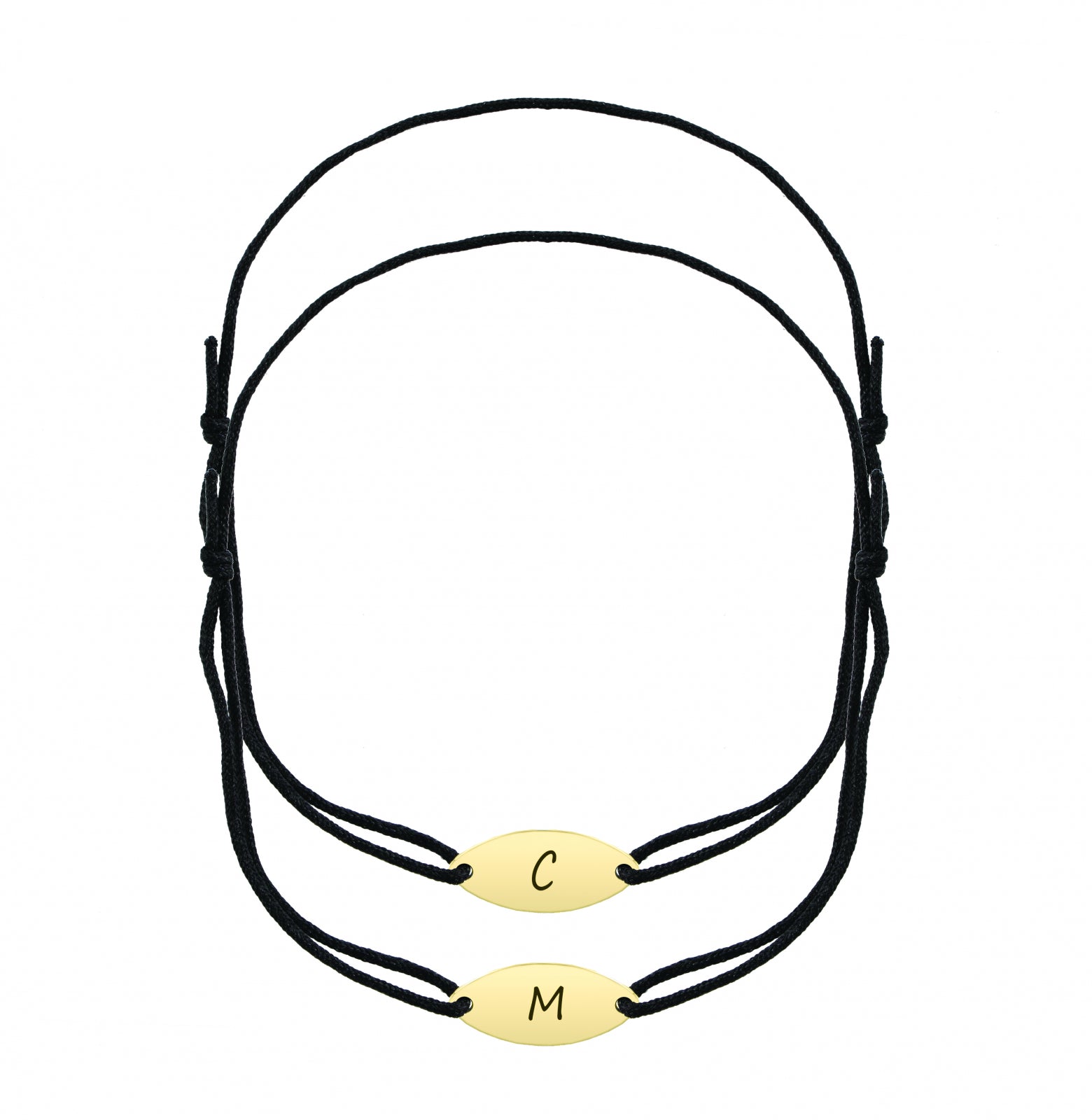 Set 2 brățări personalizate cu plăcuță ovală din argint 925 placat cu aur 18K – gravură elegantă pentru cupluri, prieteni sau familie. Cadou simbolic Maison La Stéphanie.