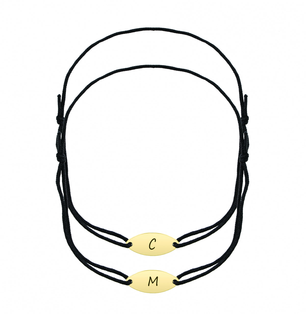 Set 2 brățări personalizate cu plăcuță ovală din argint 925 placat cu aur 18K – gravură elegantă pentru cupluri, prieteni sau familie. Cadou simbolic Maison La Stéphanie.