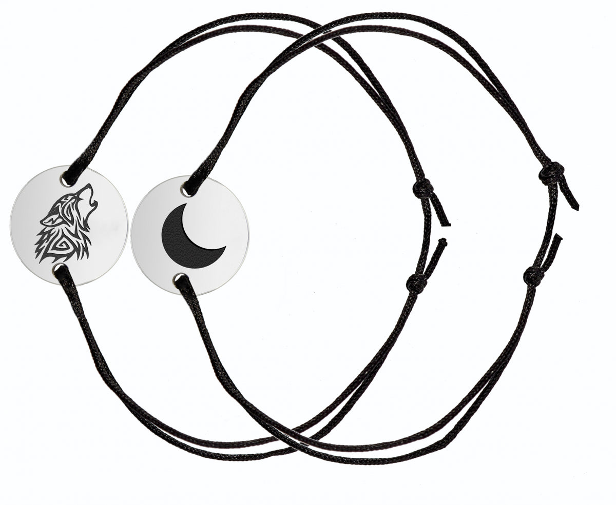 set bratari personalizate gravura argint 925 Maison La Stephanie bratari cuplu lup si luna cadouri pentru el si ea