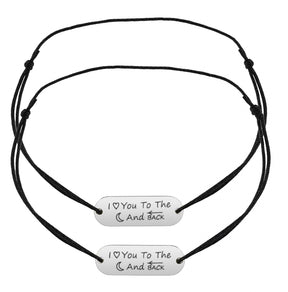 SET 2 BRATARI PERSONALIZATE PRIN GRAVURA, PLACUTA OVALA ARGINT 23x8 MM - I LOVE YOU TO THE MOON AND BACK 