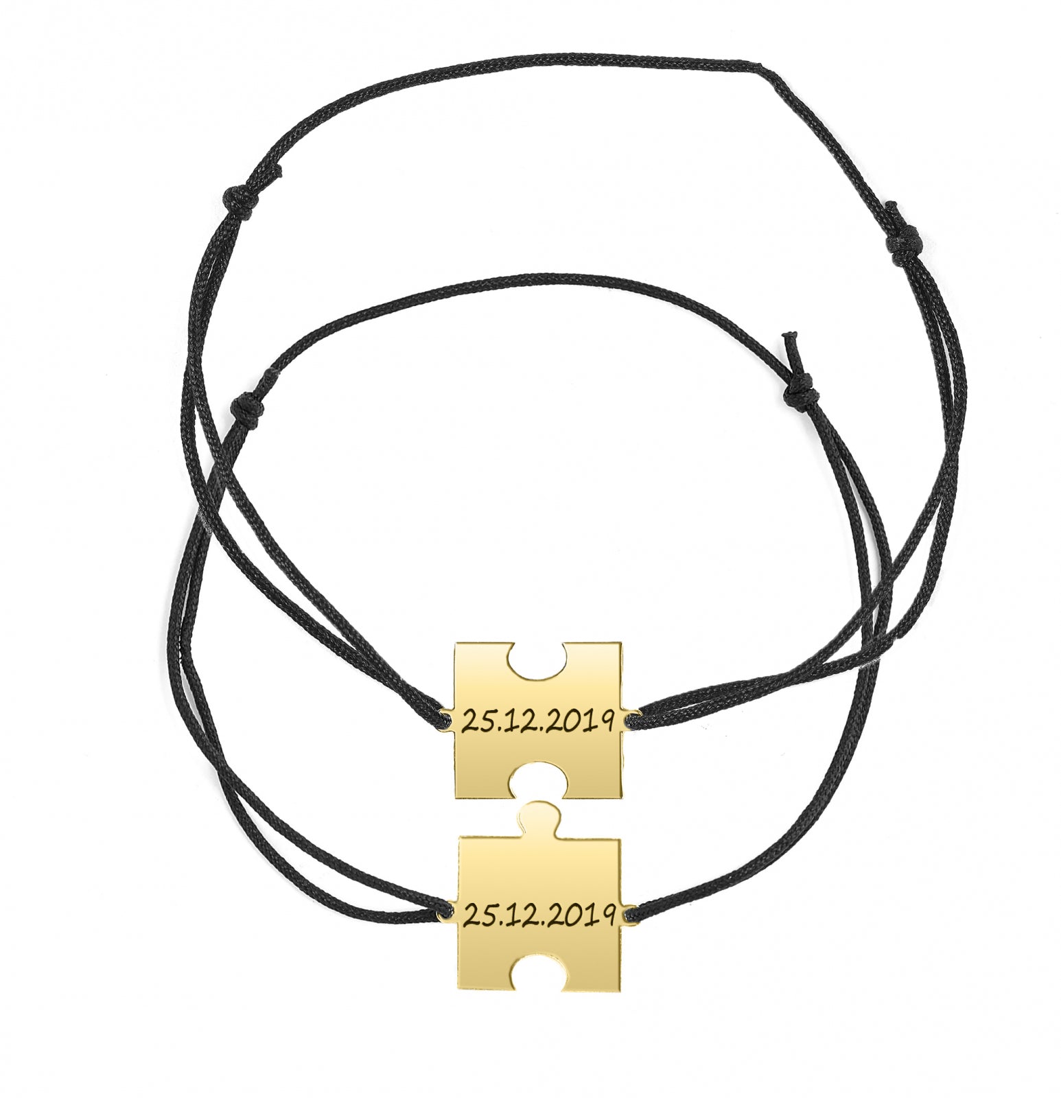 Set 2 brățări puzzle personalizate din argint 925 placat cu aur 18K – gravură unică pentru cupluri, prieteni sau familie. Cadou simbolic Maison La Stéphanie.