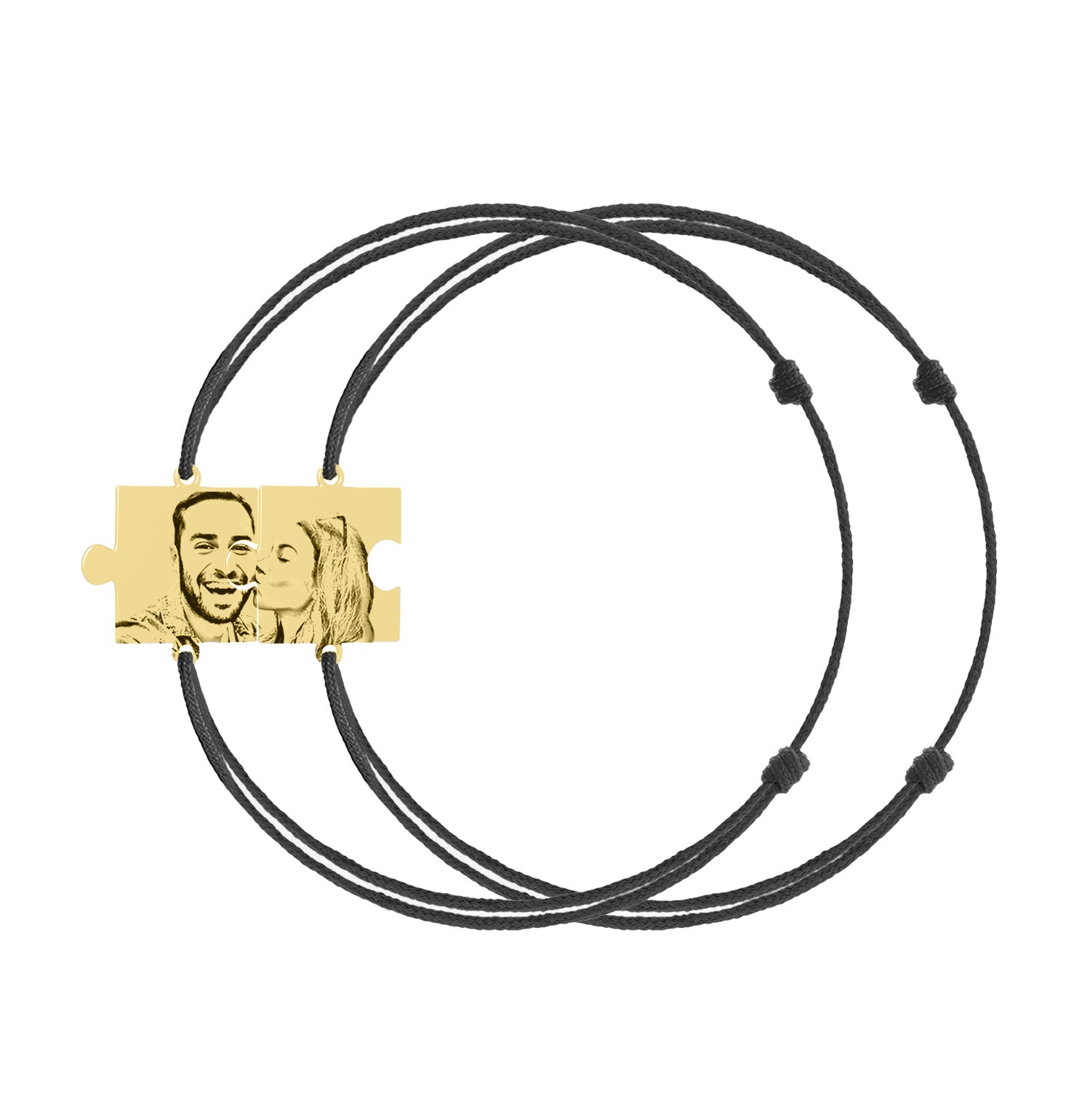 Set 2 brățări Puzzle Fotogravură din argint 925 placat cu aur 18K – bijuterii personalizate Maison La Stéphanie, perfecte pentru cupluri și cadouri cu amintiri gravate.