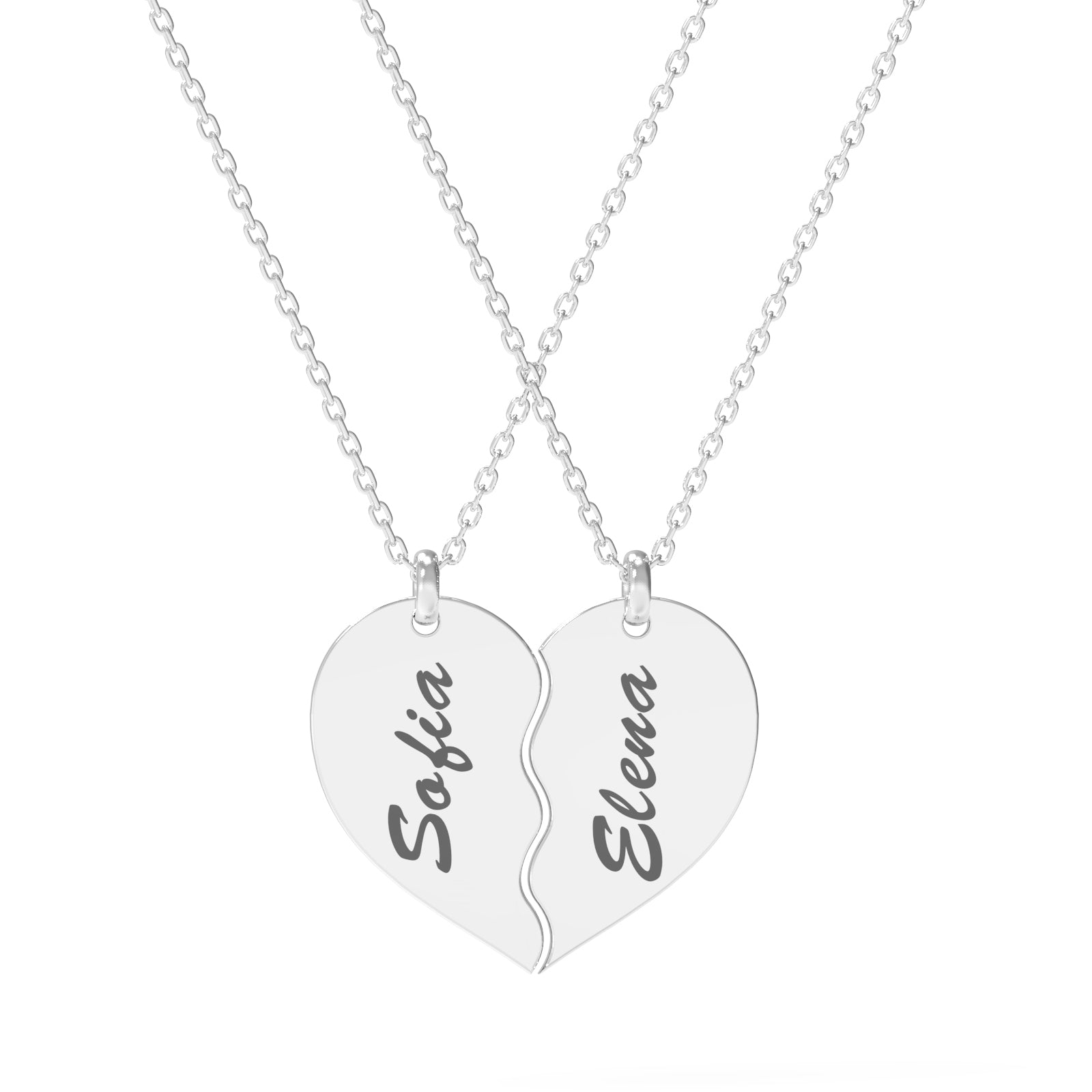 Set de 2 lănțișoare Half of My Heart din argint 925 – bijuterii personalizate Maison La Stéphanie, simbol al iubirii și al conexiunii dintre suflete pereche. Cadoul perfect pentru cupluri.